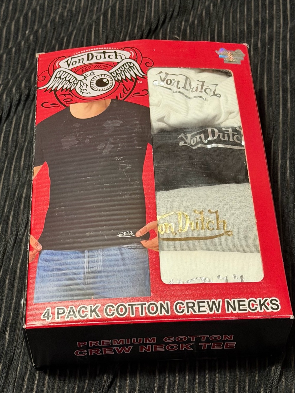 Von Dutch 4-Pack Crew Neck Tees in Black, White, Gray, Heather